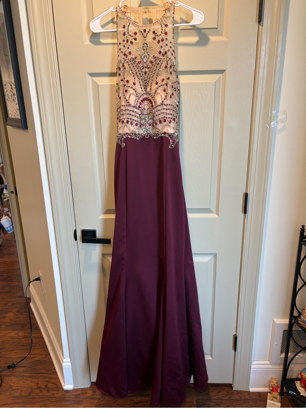 Dancing Queen Burgundy Beaded Formal Gown XL Illusion Prom Dress